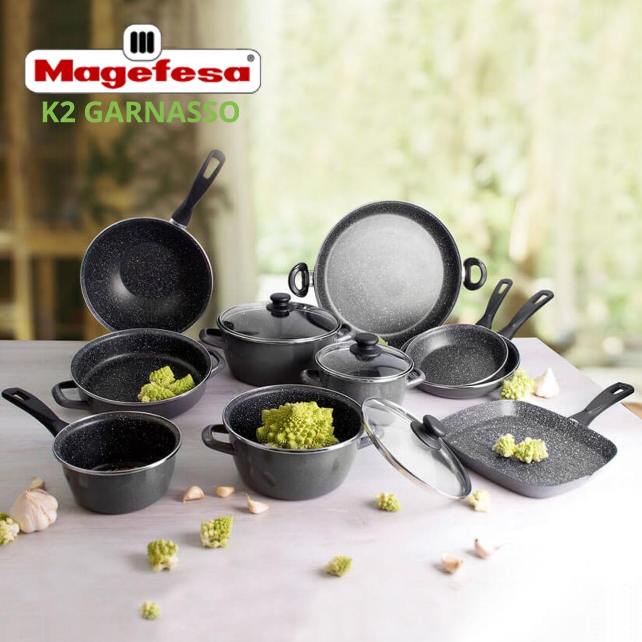 Set de 3 Sartenes Magefesa K2 Gransasso Ø18/20/24 cm - Acero Esmaltado, Antiadherente Mármol, Apto para Inducción