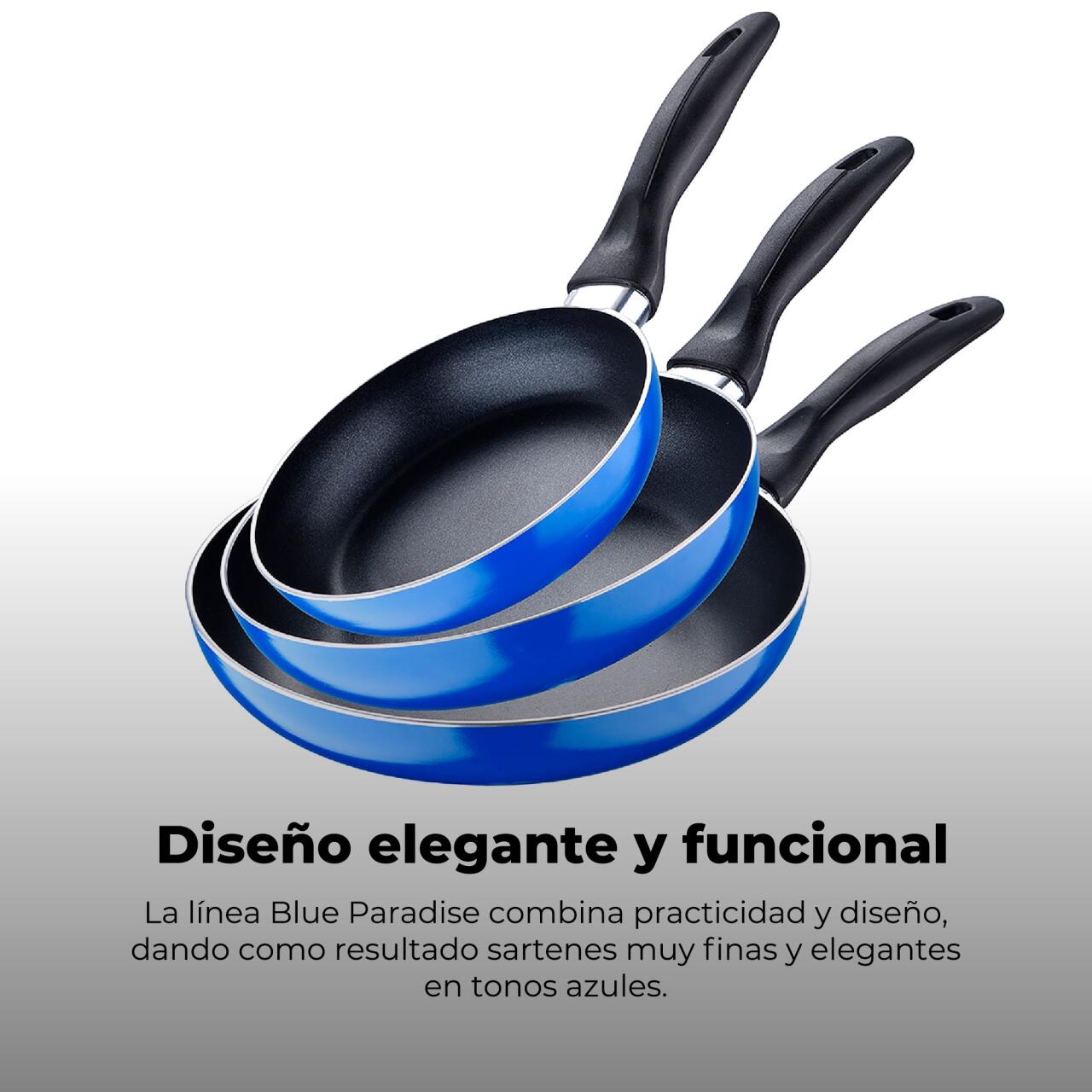 Set de 3 Sartenes San Ignacio Ø16/20/24 cm en Aluminio Prensado - Colección Navy, Apto para Inducción