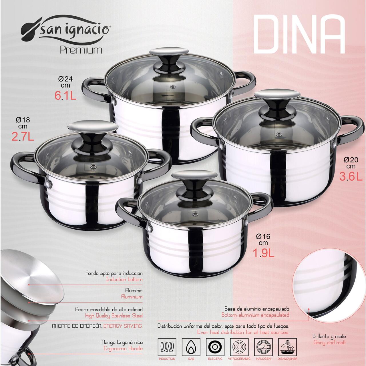 Batería de Cocina 8 Piezas San Ignacio Premium Dina&Nona